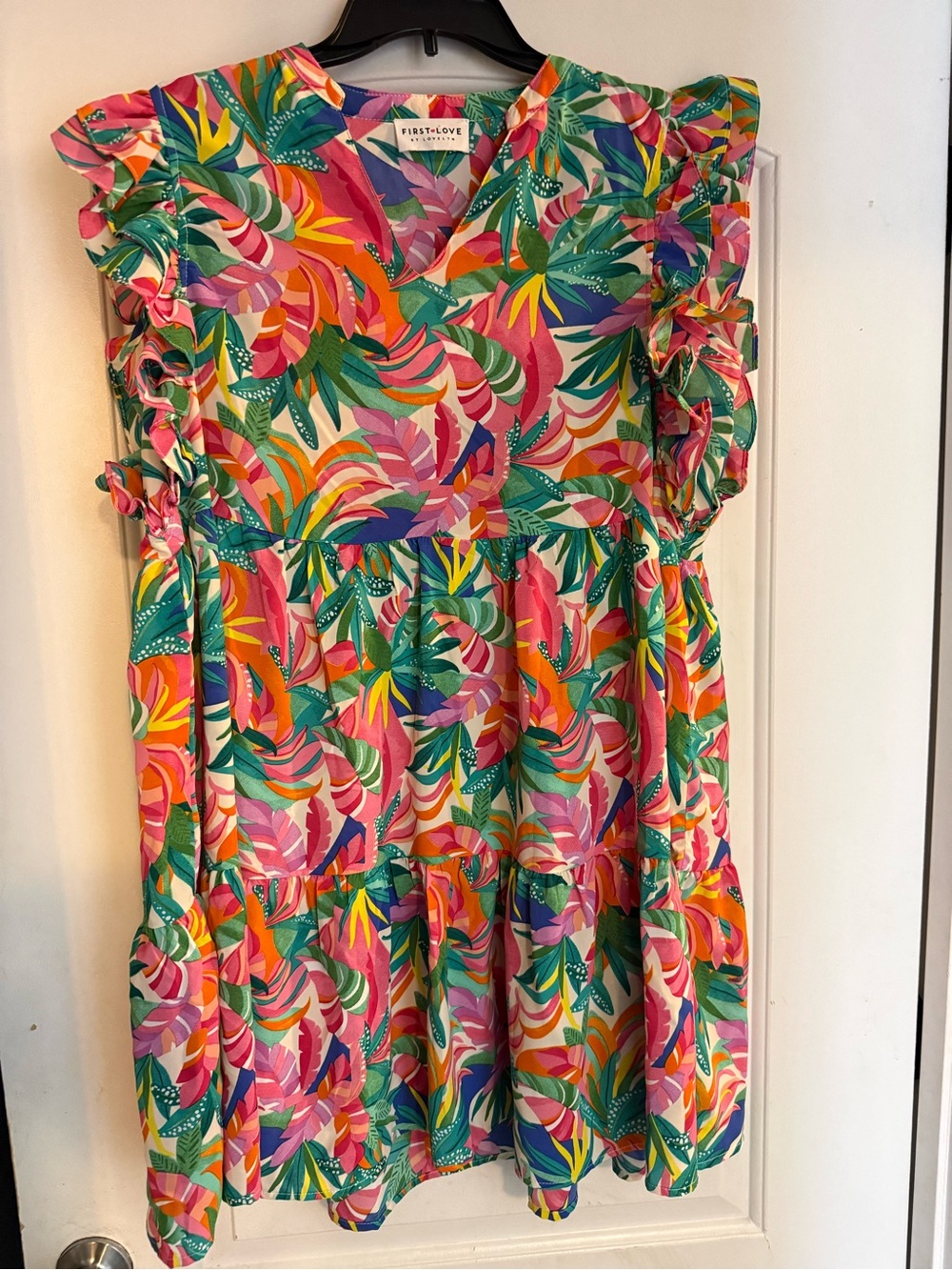 First Love Women’s Tropical Pink Floral Ruffle Dress